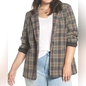 Treasure & Bond Plaid Blazer Grey Heather Deschutes Plaid Plus Size 1X NWT